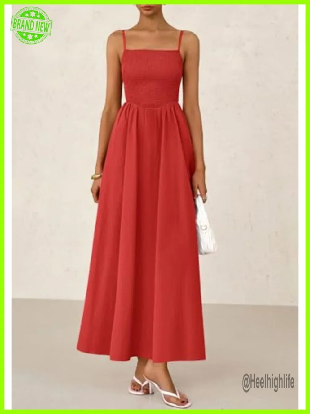 Smocked Maxi Dress with Pockets Spaghetti Strap A-Line Beach Sundress - Picture 2 of 6
